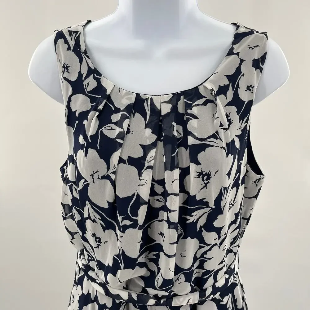 R&K Navy Blue & White Floral Cap Sleeve Fit & Flare Cottage Summer Dress 10 - Picture 3 of 9